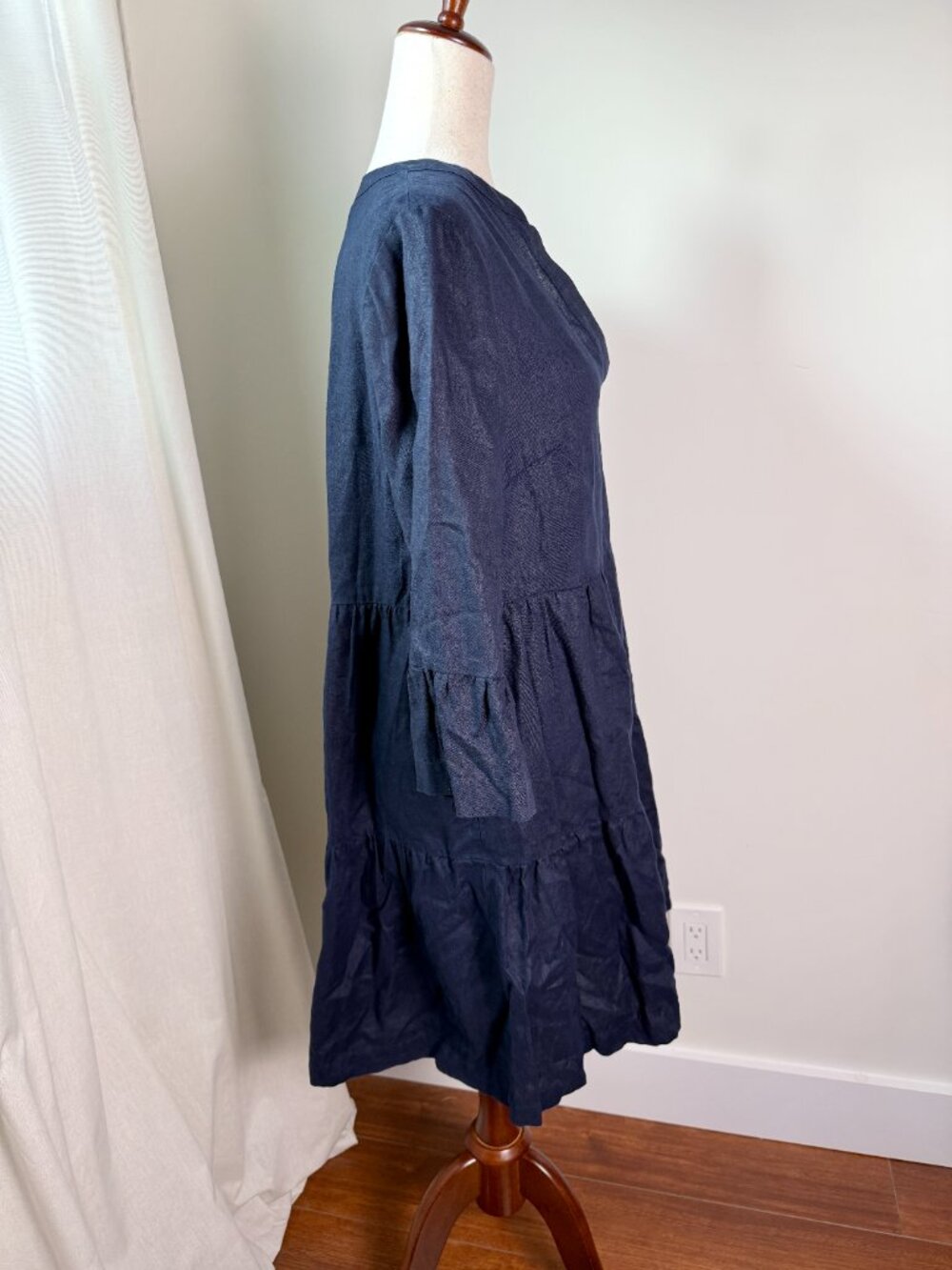 Boden Sophia Linen Tiered Shift Dress in Navy Women's Size 8R - Picture 4 of 9